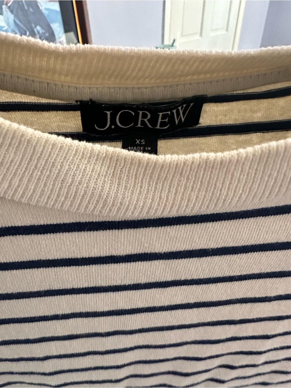 J. Crew womens Cream top with Navy Stripes
